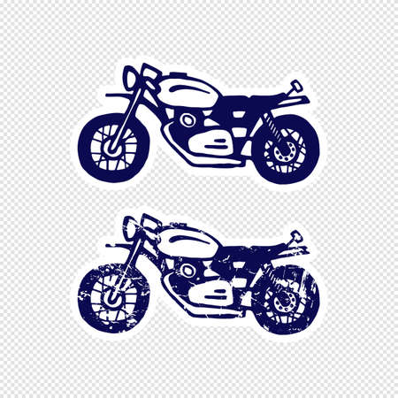 Hand-drawn motorcycle sticker design. Flat and textured setのイラスト素材