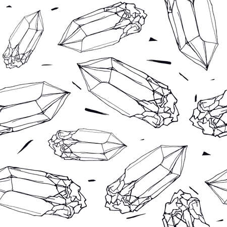 Seamless pattern with the image of a crystal. Thin line graphic style. Black and white printのイラスト素材