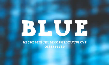 Serif font in the style of hand drawn graphic. Letters and numbers for logo and t-shirt design. White print on blurred backgroundのイラスト素材