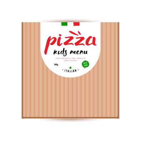 Label design for box of pizza. Hand-drawn style. Bright color printのイラスト素材