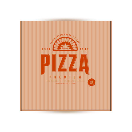 Label design for box of pizza. Red print on craft paperのイラスト素材