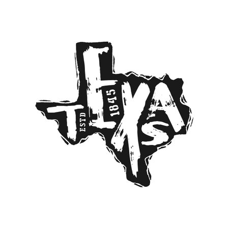 Texas state silhouette emblem with handwritten text. Design for t-shirtのイラスト素材