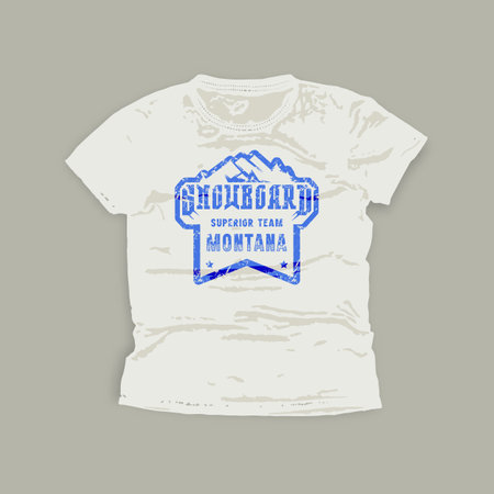 Montana snowboarding emblem. Graphic design for t-shirt. Blue print on white wearのイラスト素材
