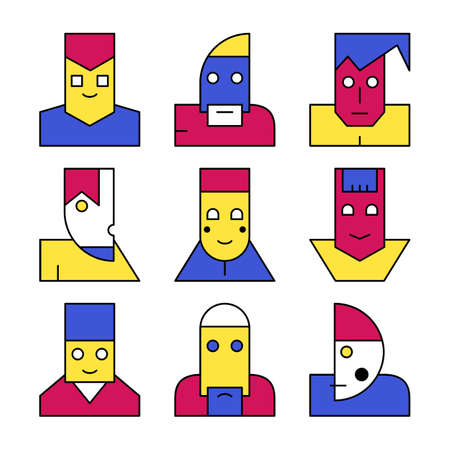 Modern cubism surreal face avatar for social network. Isolated on white backgroundのイラスト素材