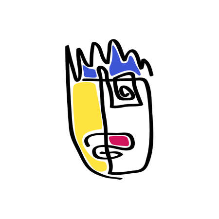 Modern surreal face artwork. For label and t-shirt design. Isolated on white backgroundのイラスト素材