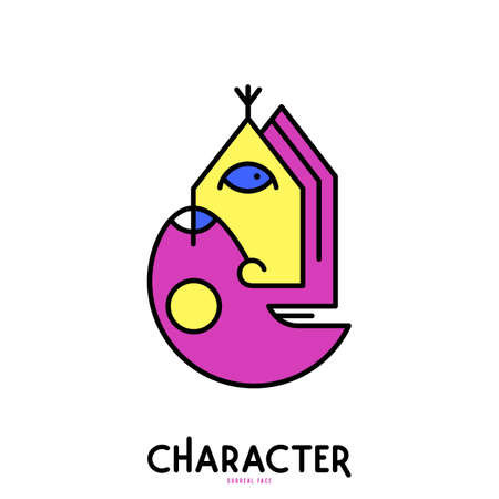 Modern cubism surreal face artwork. For label and emblem design. Isolated on white backgroundのイラスト素材