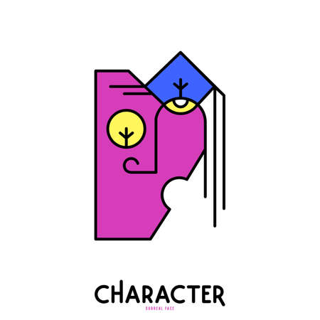 Modern cubism surreal face artwork. Crazy avatar for  label and emblem design. Isolated on white backgroundのイラスト素材