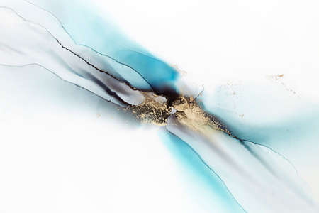 Abstract hand painted alcohol ink texture. Golden, black and green color diagonal composition....