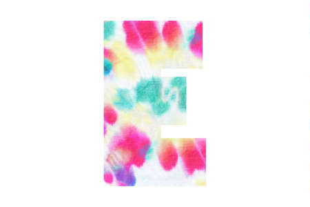 Initial letter E with abstract hand-painted tie dye texture. Isolated on white background. Illustration for headline and logo designの写真素材