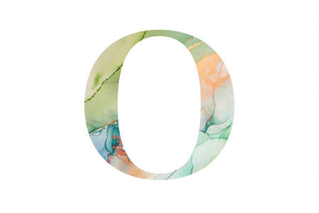 Initial letter O with abstract hand-painted alcohol ink texture. Isolated on white background. Illustration for headline and logo designの写真素材