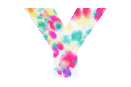 Initial letter Y with abstract hand-painted tie dye texture. Isolated on white background. Illustration for headline and logo designの写真素材