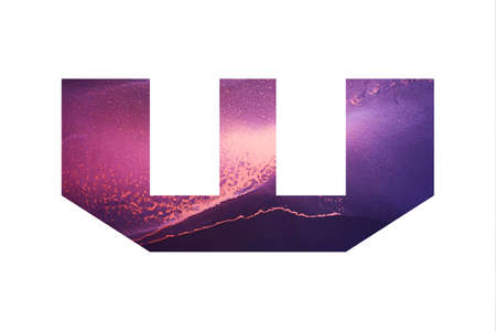 Wide initial letter W with abstract hand-painted alcohol ink texture. Galaxy texture. Isolated on white background. Illustration for headline and designの写真素材