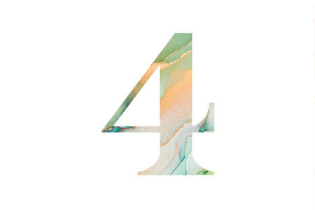 Decorative numeral 4 with abstract hand-painted alcohol ink texture. Isolated on white background. Illustration for emblem and designの写真素材