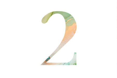 Decorative numeral 2 with abstract hand-painted alcohol ink texture. Isolated on white background. Illustration for emblem and designの写真素材