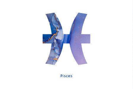 Zodiac sign pisces with abstract hand painted alcohol ink texture. Illustration for t-shirt, and poster design. Isolated on white backgroundの写真素材