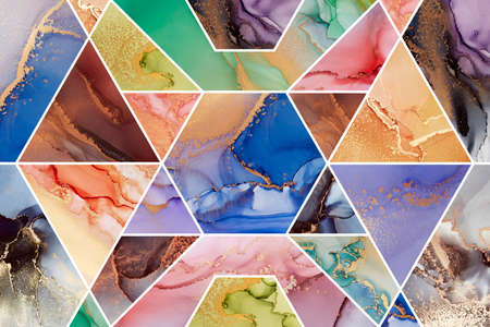 Digital collage of abstract hand painted alcohol ink texture. Creative background for your designの写真素材