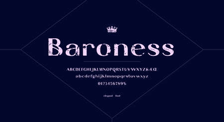 Decorative sans serif font in mysterious style. Letters and numbers with rough texture for icon and headline design. Vector illustrationのイラスト素材