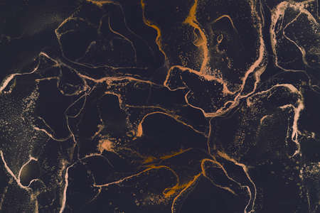 Abstract hand painted alcohol ink texture. Black and golden colors. Creative background for your designの写真素材