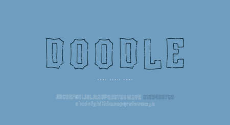 Hollow sans serif font in the style of hand drawn graphic. Letters and numbers with vintage texture for logo and emblem design. Vector illustrationのイラスト素材
