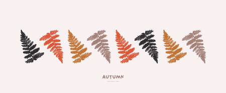 Banner with fern leaves ornament. Vector illustration in hand-drawn linocut styleのイラスト素材