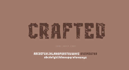 Sans serif font in the style of hand drawn graphic. Letters and numbers with vintage texture for logo and emblem design. Vector illustrationのイラスト素材