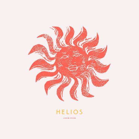 Pagan god sun emblem in linocut style. Vector illustrationのイラスト素材
