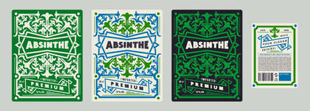 Template decorative label for absinthe and other alcohol drink. Ornament in medieval style. Vector illustrationのイラスト素材