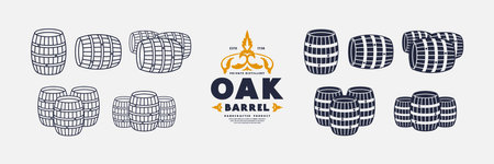 Stock vector icons set of wooden barrel. Isolated on white backgroundのイラスト素材