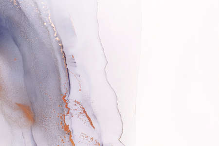 Abstract hand painted alcohol ink texture. Blue and golden color creative background for your design