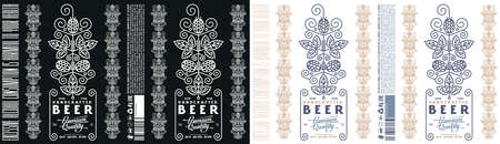 Template decorative label for craft beer. Design for aluminum can. Ornamental frame in thin line style. vector illustrationのイラスト素材