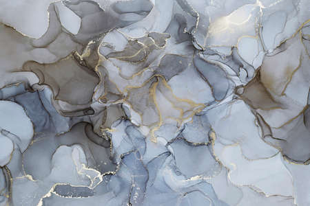 Abstract hand painted alcohol ink texture. Brown, shades of gray and gold colors. Creative...