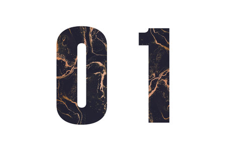 Numbers zero and one with abstract hand-painted alcohol ink texture. isolated on white background. Illustration for emblem and logo designの写真素材
