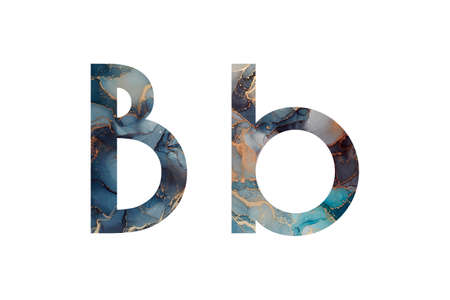 Initial letter B with abstract hand-painted alcohol ink texture. Uppercase and lowercase typeface. isolated on white background. Illustration for headline and designの写真素材