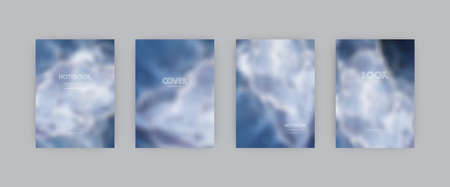 Set of vector cover templates. Black and silver colors hand painted alcohol ink blurred background. For flyers, posters and placards designのイラスト素材