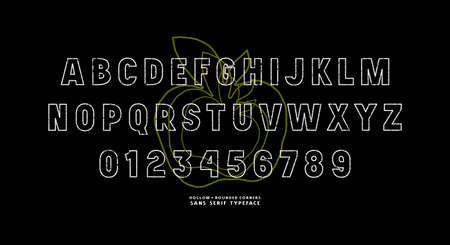 Hollow sans serif font in classic style. Letters and numbers with rough textureのイラスト素材