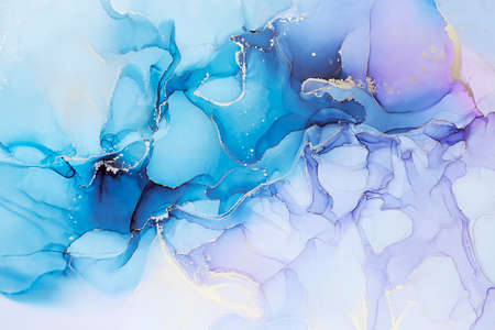 Expressive abstract hand painted alcohol ink texture. blue and pink colors. Creative background for...
