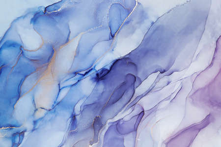 Expressive abstract hand painted alcohol ink texture. Blue colors creative background for your...