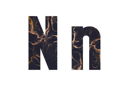 Initial letter N with abstract hand-painted alcohol ink texture. Uppercase and lowercase typeface. isolated on white background. Illustration for emblem   designの写真素材