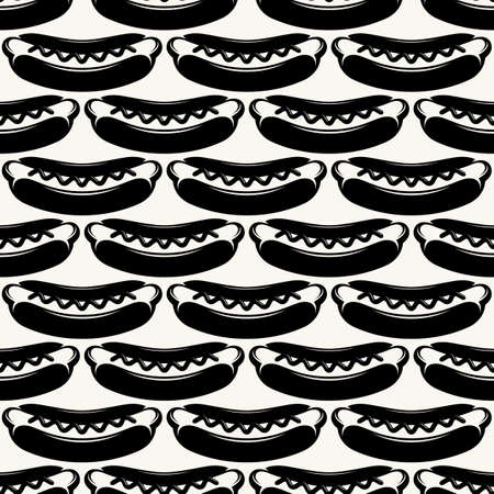 Striped seamless pattern for hot dog diner. Black print on white backdrop. vector illustrationのイラスト素材
