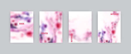 Set of vector cover templates. Red and indigo colors spotted hand painted fluid art blurred...