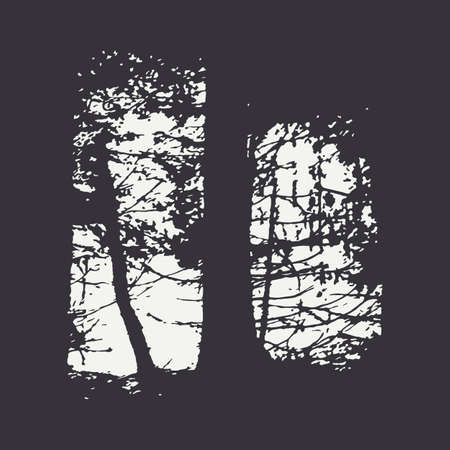 Dark forest texture as background on emblem or overlays on photo. black and white printのイラスト素材