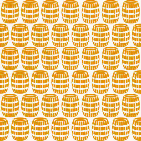 Seamless pattern with wooden barrels. yellow print on white backgroundのイラスト素材