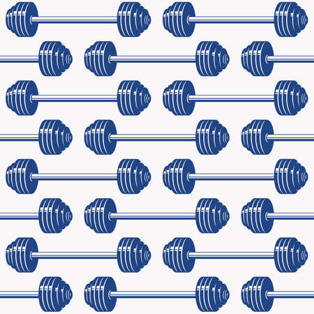 Barbells seamless pattern. Design for textiles, backgrounds, wrapping paper. blue print on white backgroundのイラスト素材