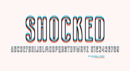 Hollow narrow sans serif font with distortion effect. Letters and numbers for emblem design. vector illustrationのイラスト素材