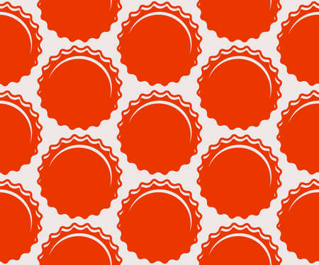 Seamless pattern with beer caps. Red print on white background. vector illustrationのイラスト素材