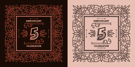 5 years anniversary celebration card in vintage style. vector illustrationのイラスト素材