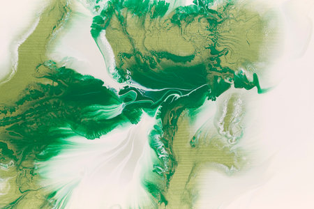 Green, gold and white colors abstract hand painted fluid art texture. Creative background for your...