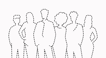 Group of people hatching outline style. isolated on white backgroundのイラスト素材