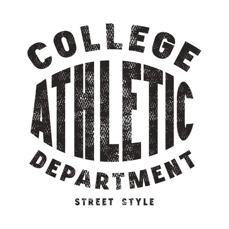 Athletic club typographic emblem for sticker and t-shirt. Graphic design with retro texture. Black print on white backgroundのイラスト素材