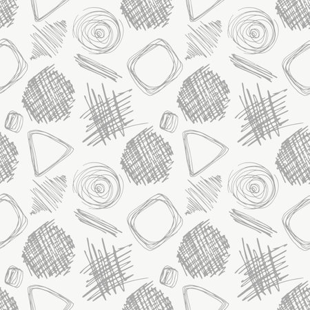 Abstract seamless pattern in the style of hand-drawn graphics. For background and home textile design. Gray print on white backgroundのイラスト素材